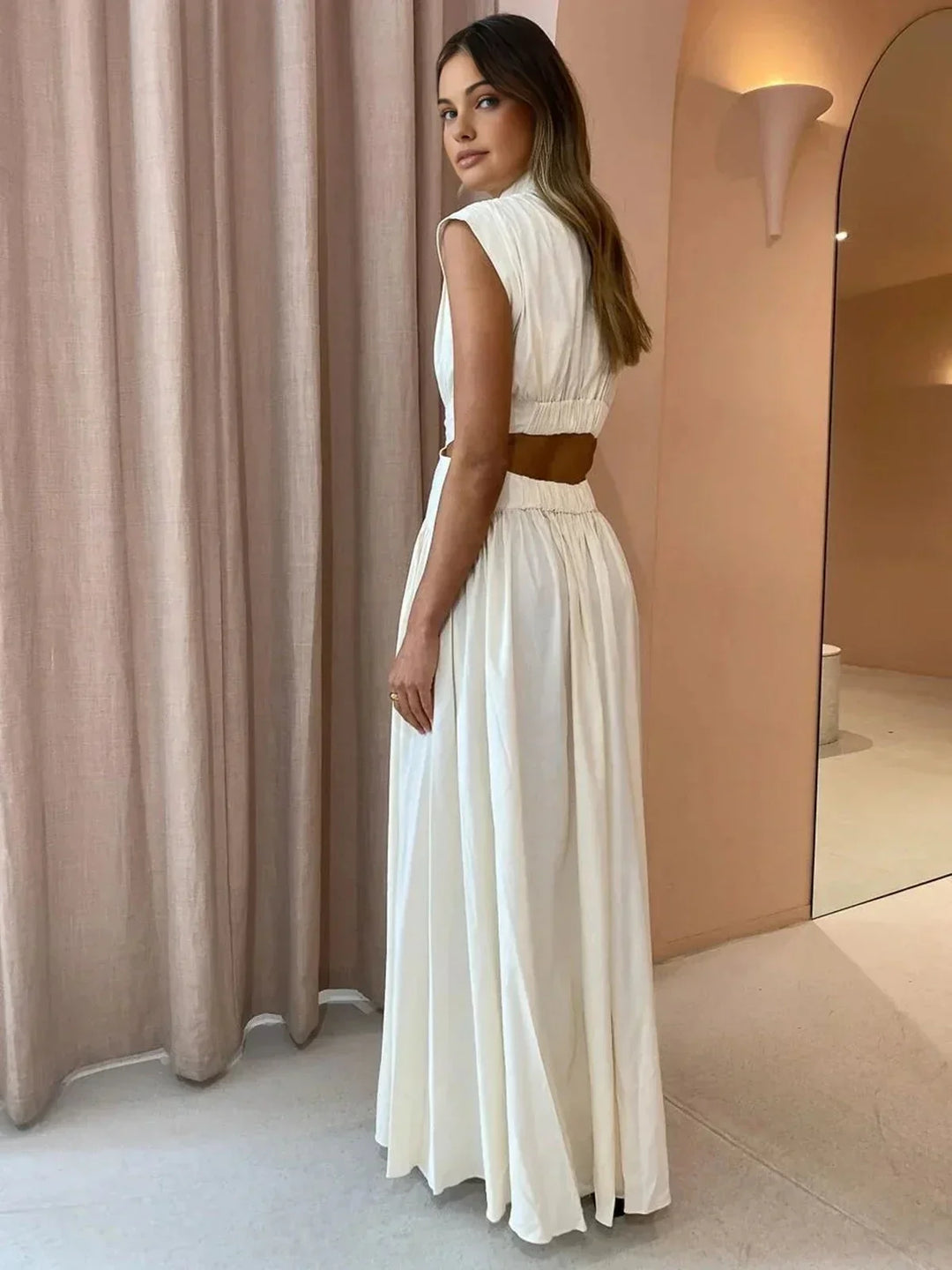 Women's High Neck Summer Maxi Dress with Cut-Outs