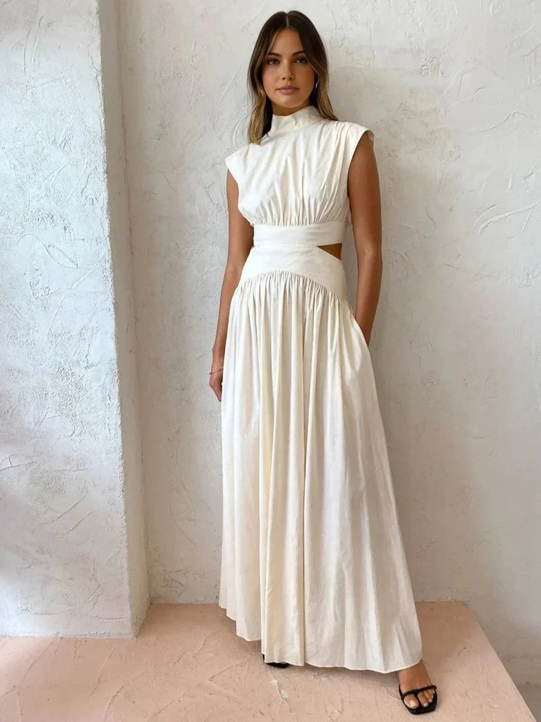 Women's High Neck Summer Maxi Dress with Cut-Outs