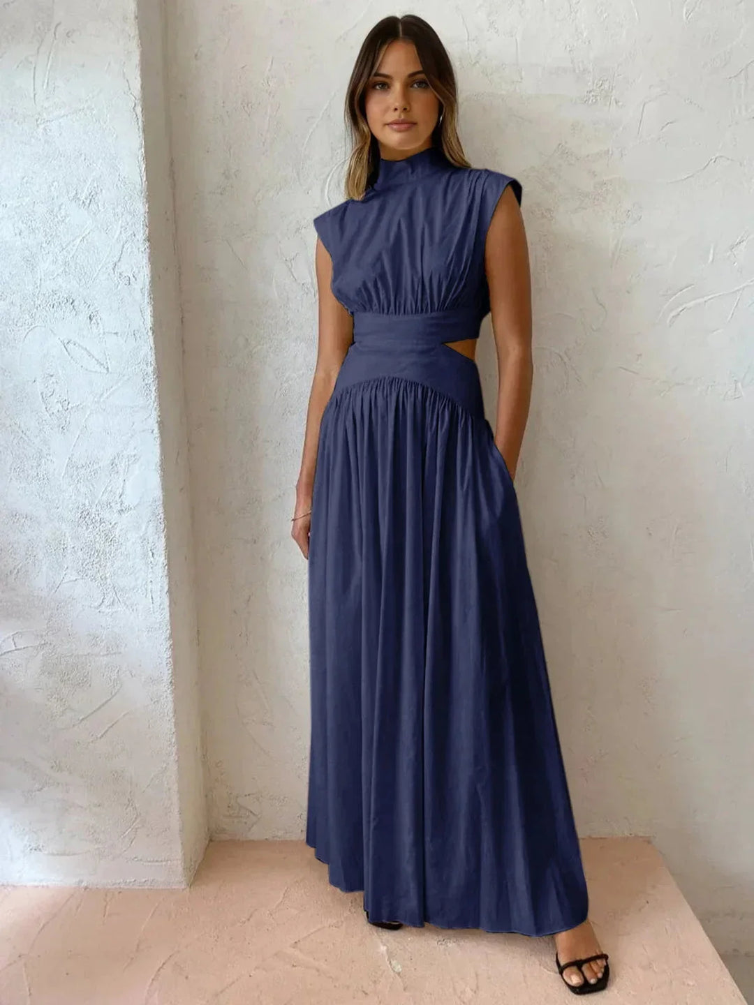 Women's High Neck Summer Maxi Dress with Cut-Outs
