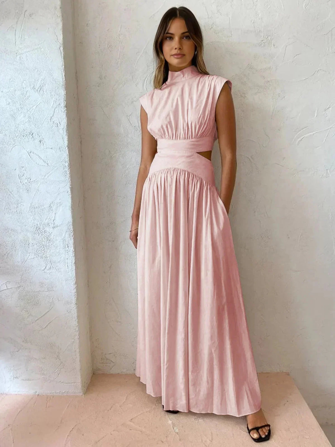 Women's High Neck Summer Maxi Dress with Cut-Outs