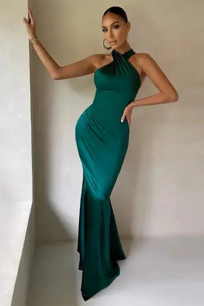 Maxi abito da donna con scollo incrociato e linea aderente