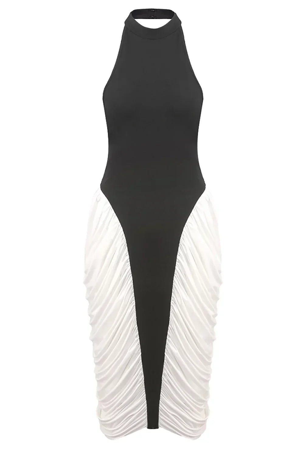 Midi dress women's black and white pleated