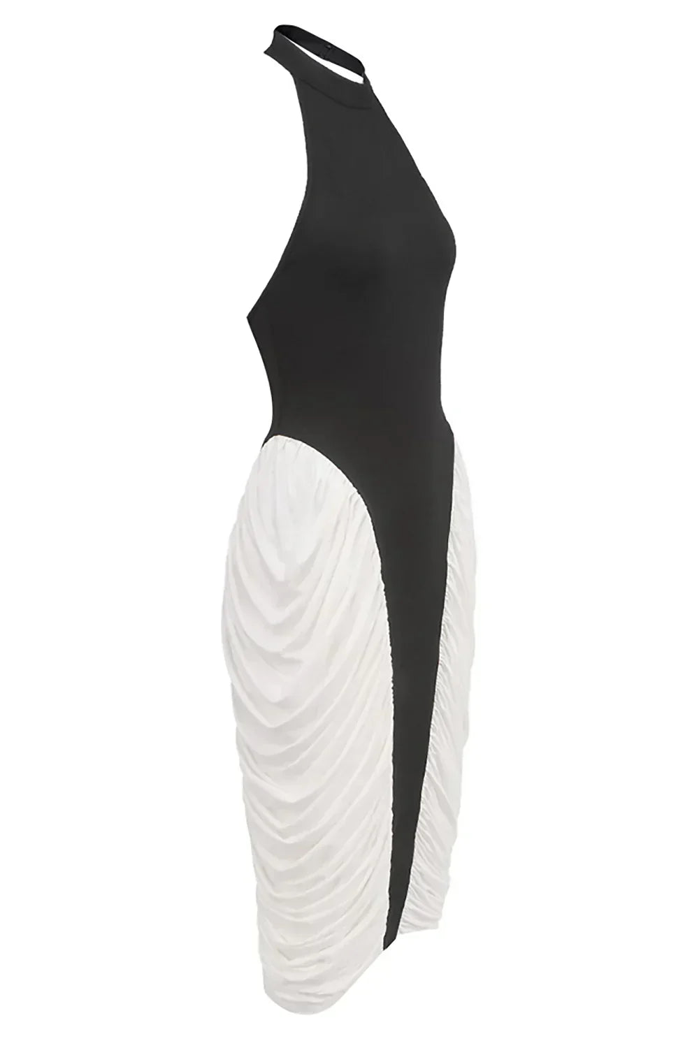 Midi dress women's black and white pleated