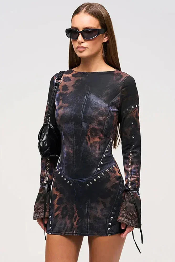 Dámské tištěné mini šaty bodycon s řasením