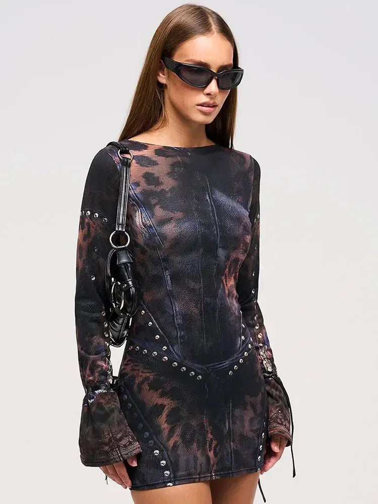 Dámské tištěné mini šaty bodycon s řasením