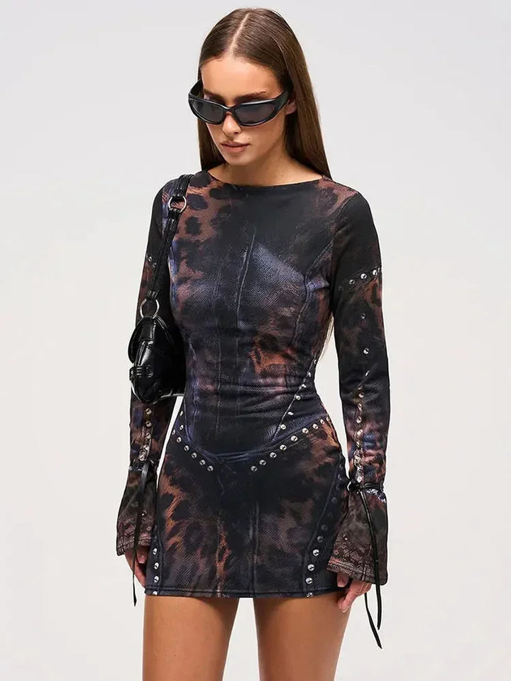 Dámské tištěné mini šaty bodycon s řasením