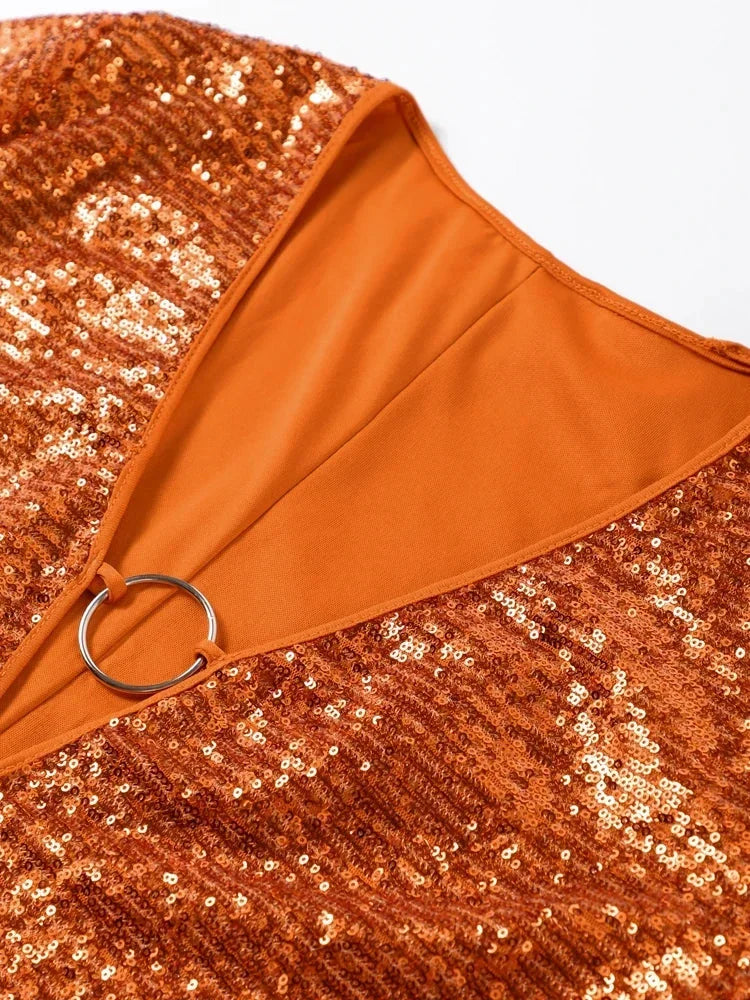 Women's Cropped Long Sleeve Sequin Dress