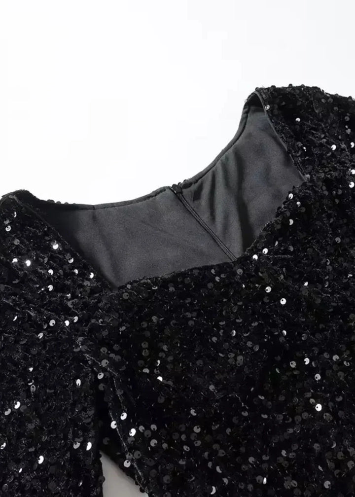 Women's Glitter Mini Dress with Sweetheart Neckline