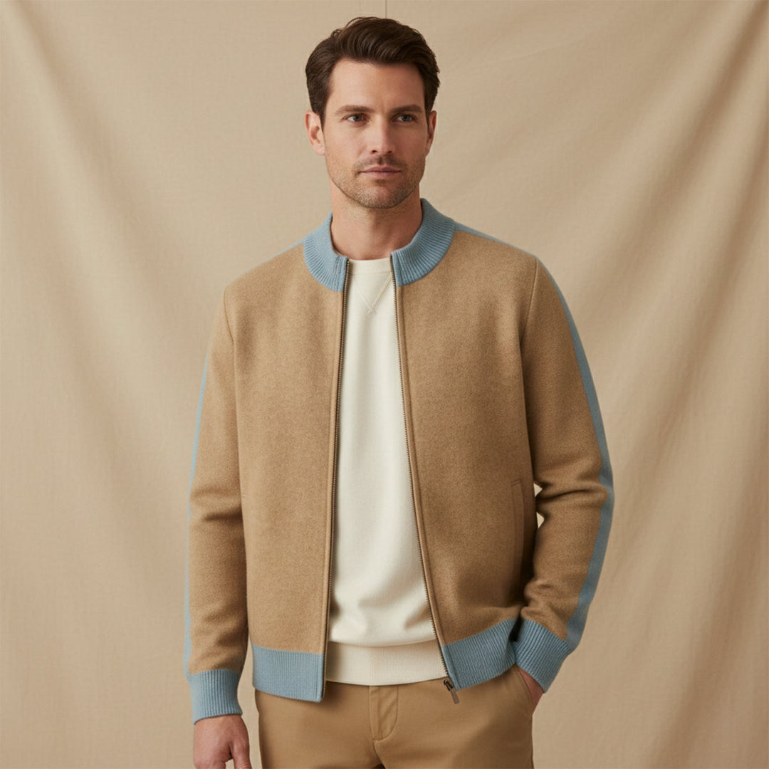 Men's Cashmere Jumper with Zip Front and Relaxed Fit