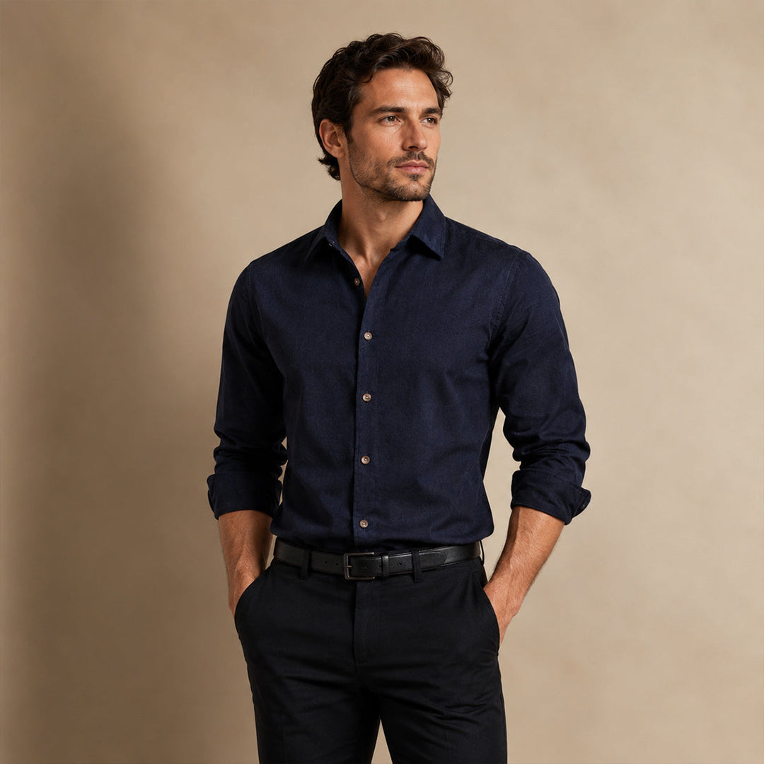 Men's Corduroy Shirt with Button Front and Collar