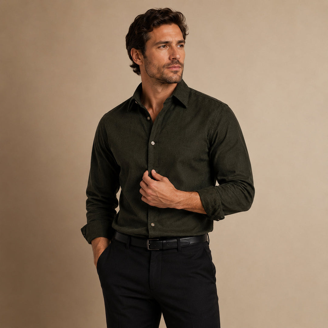 Men's Corduroy Shirt with Button Front and Collar