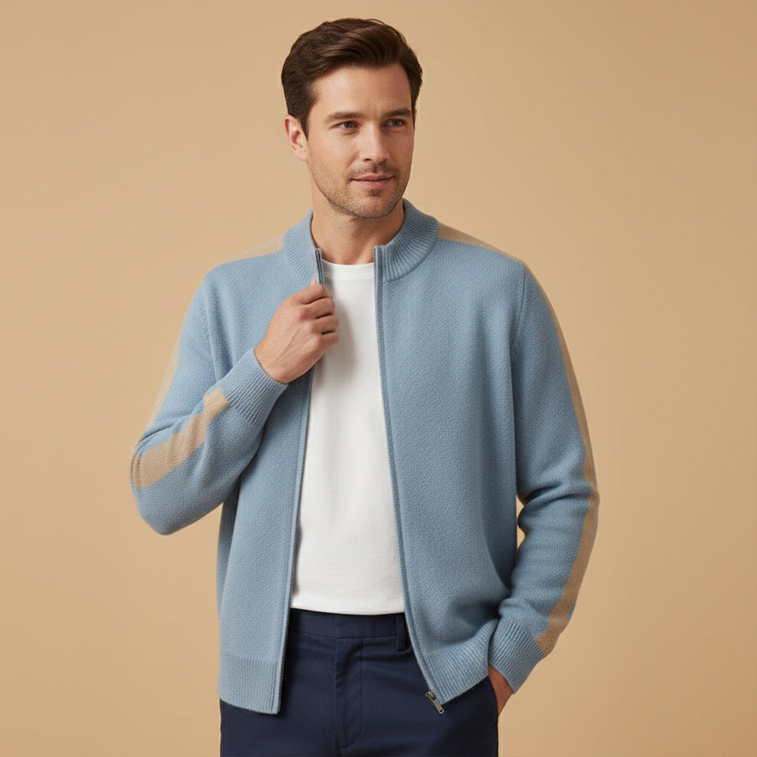 Men's Cashmere Jumper with Zip Front and Relaxed Fit