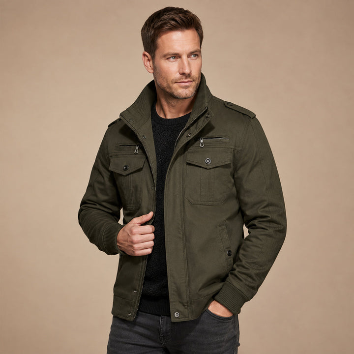 Men's Bomber Jacket with Fleece Lining and Side Pockets
