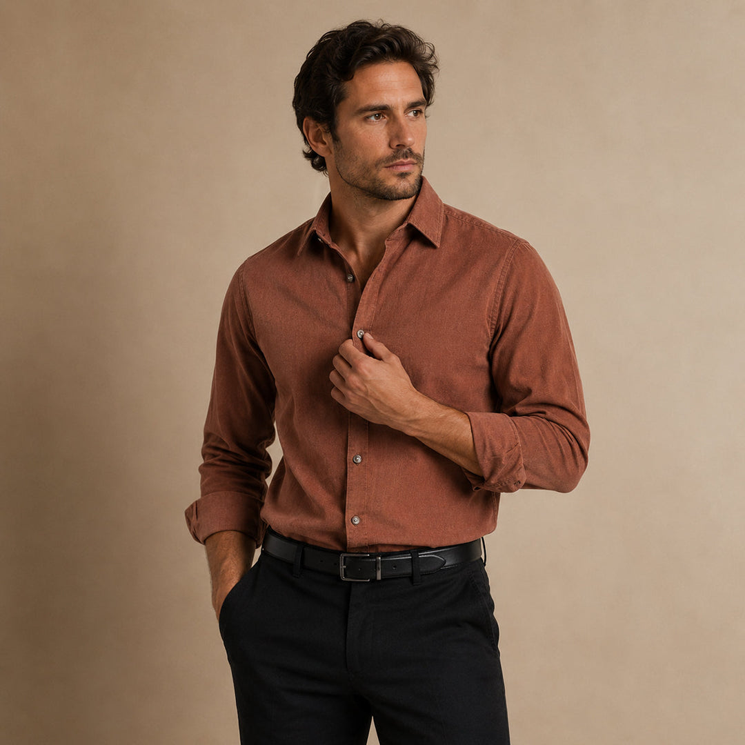 Men's Corduroy Shirt with Button Front and Collar