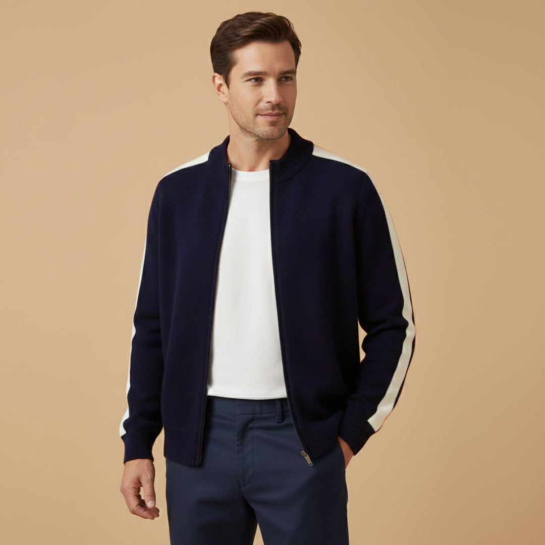 Men's Cashmere Jumper with Zip Front and Relaxed Fit