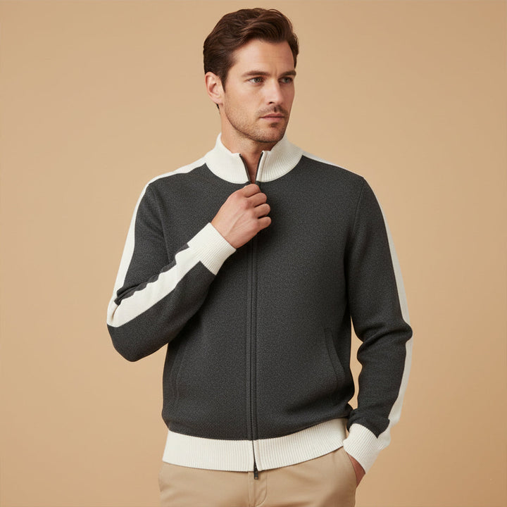Men's Cashmere Jumper with Zip Front and Relaxed Fit