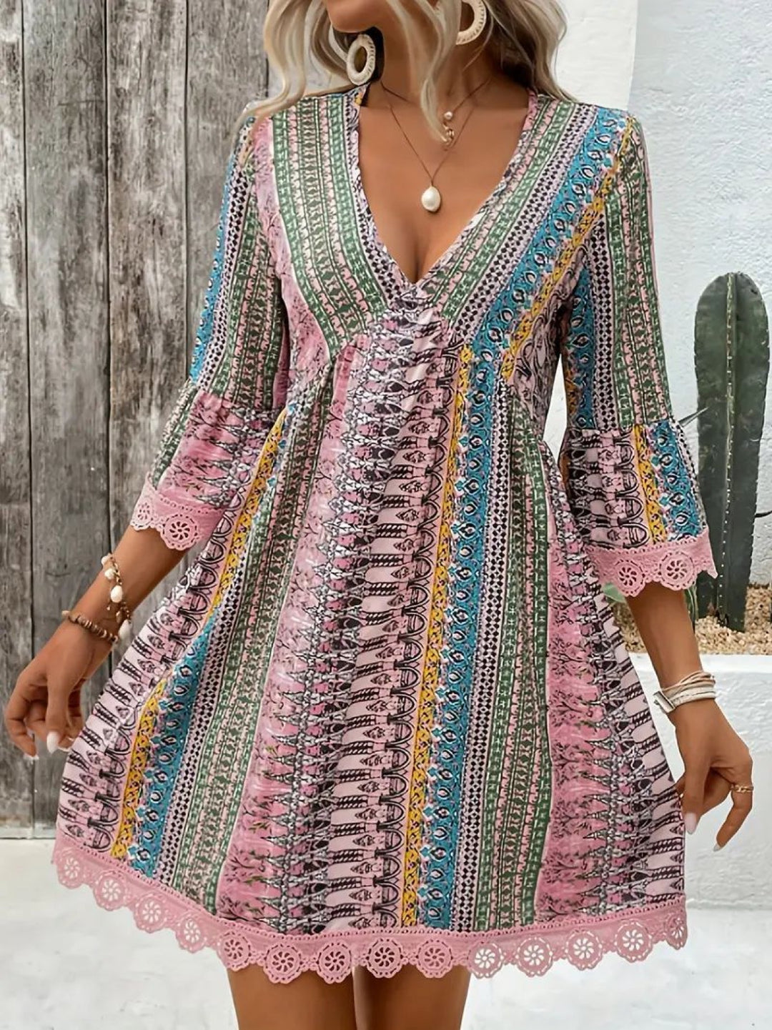 Sasha boho kaftan dress in pink