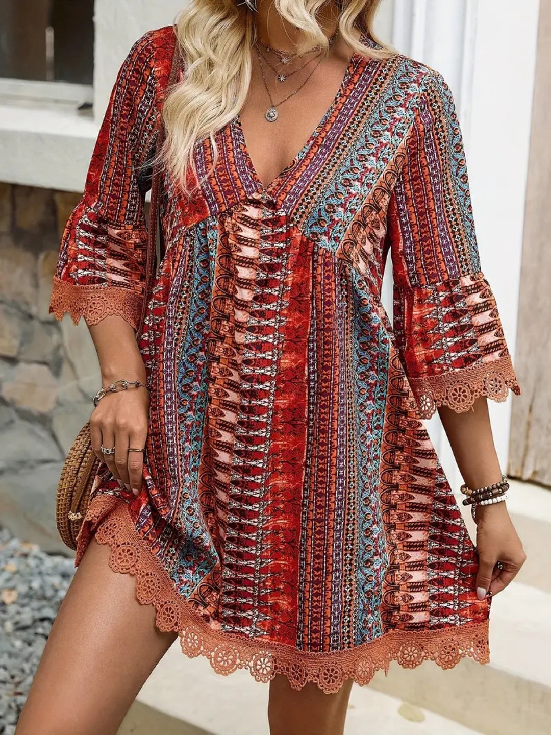 Sasha boho kaftan dress in red