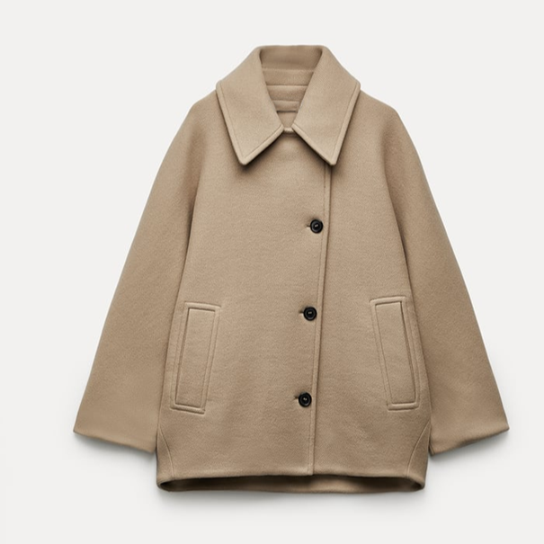 Women's Minimalist Wool Coat with a Button Front