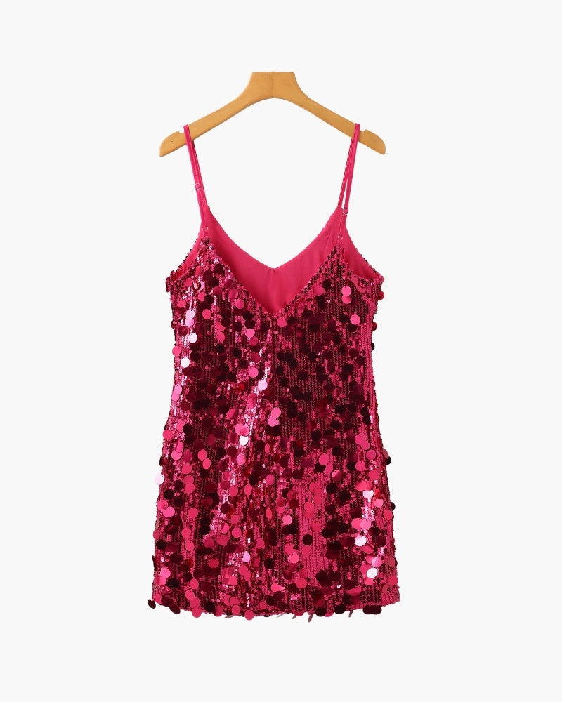 Women's Sequin Party Mini Dress with Straps