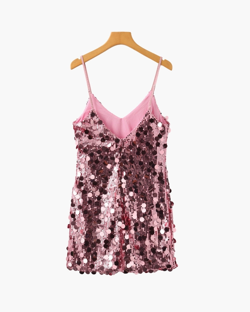 Women's Sequin Party Mini Dress with Straps