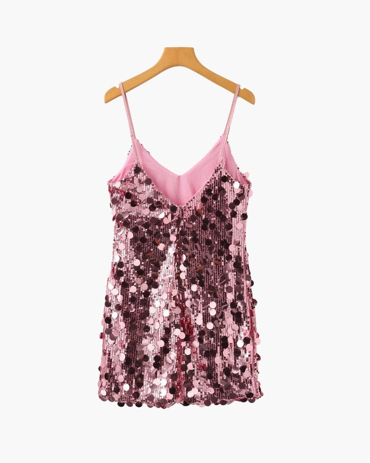 Women's Sequin Party Mini Dress with Straps