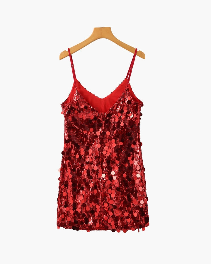 Women's Sequin Party Mini Dress with Straps
