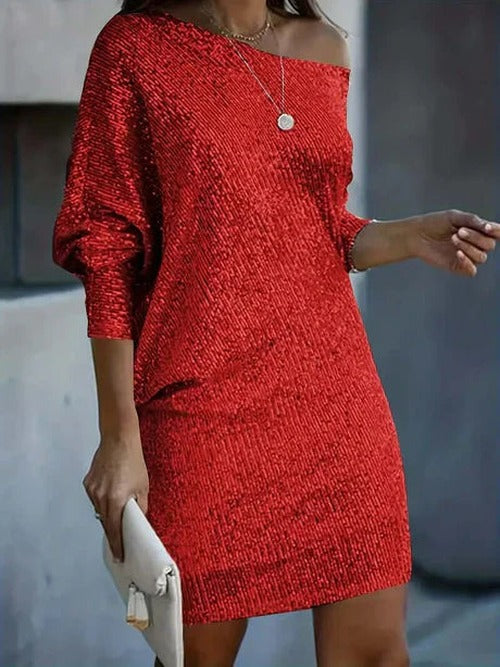Women's Shimmer Off-Shoulder Mini Party Evening Dress - photo 2