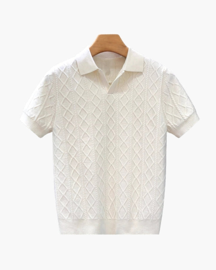 Men's Textured Knit Polo with Diamond Pattern