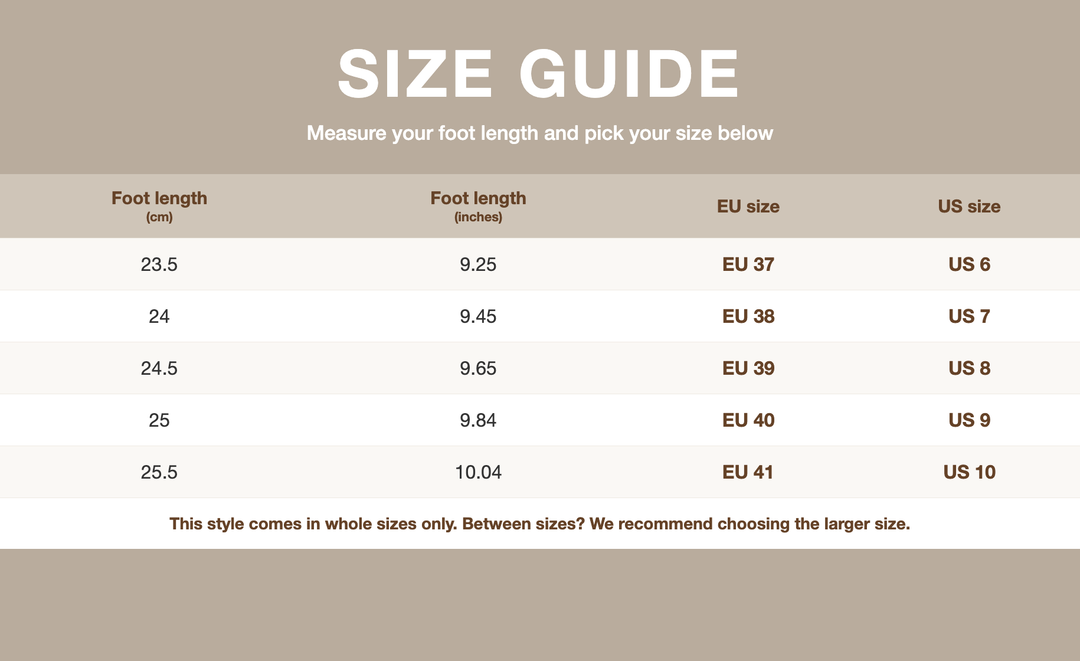 Size guide - foot length to EU/US size