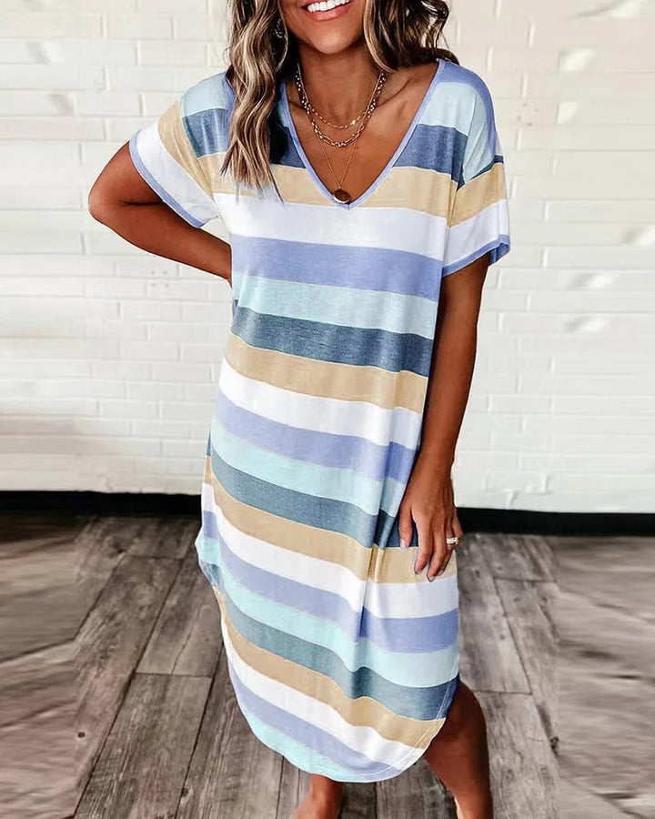 Sophie - Women's Striped V-Neck Casual Summer Dress - photo 1