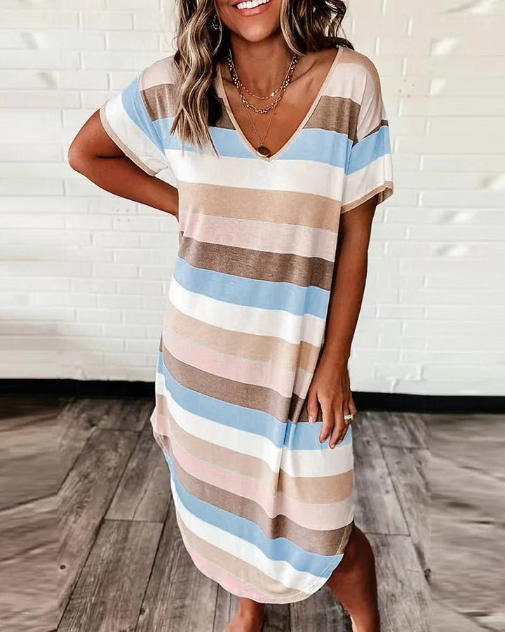 Sophie - Women's Striped V-Neck Casual Summer Dress - photo 2