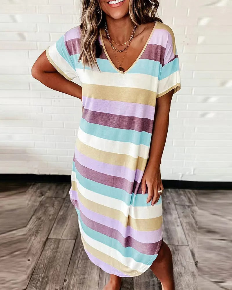 Sophie - Women's Striped V-Neck Casual Summer Dress - photo 4