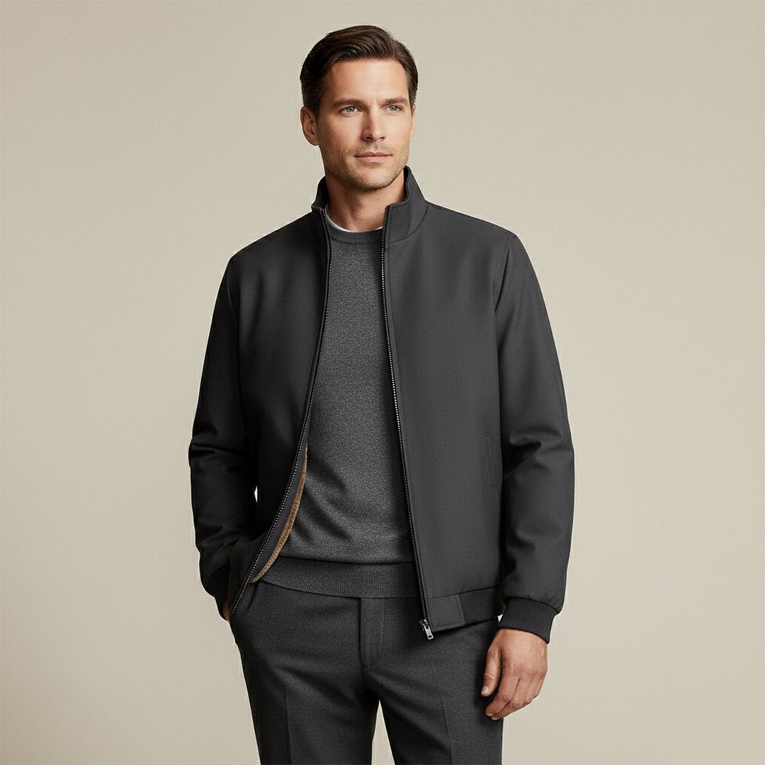 Men's Check Pattern Jacket with Zip Front and Relaxed Fit