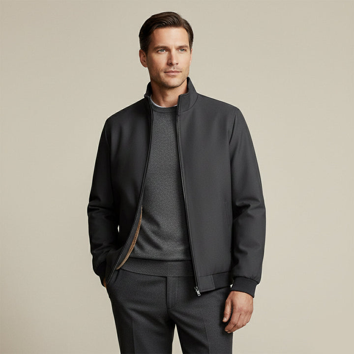 Men's Check Pattern Jacket with Zip Front and Relaxed Fit