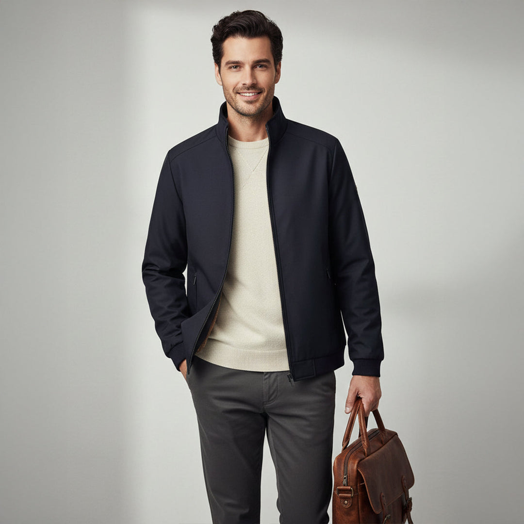 Men's Check Pattern Jacket with Zip Front and Relaxed Fit