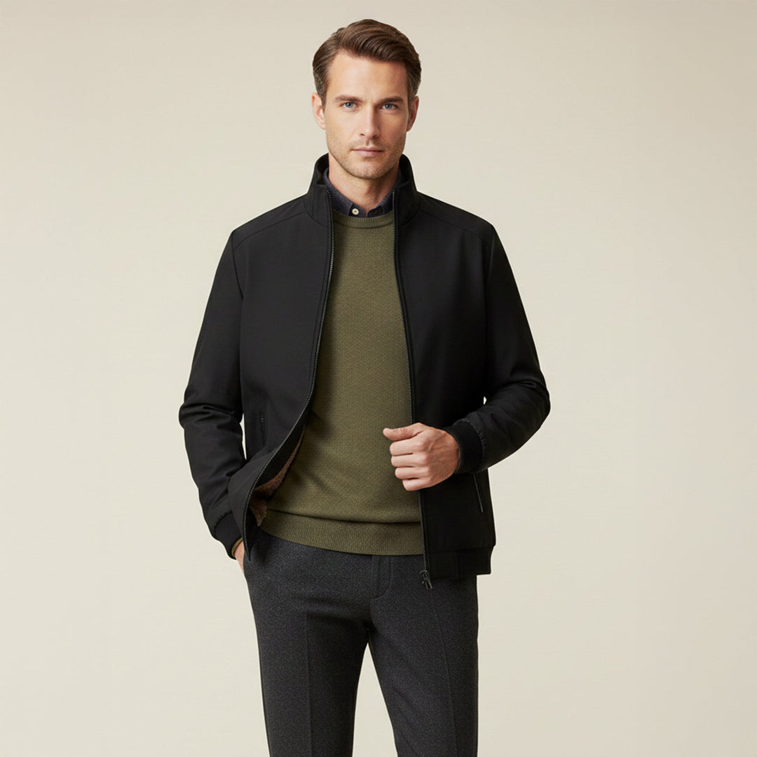 Men's Check Pattern Jacket with Zip Front and Relaxed Fit
