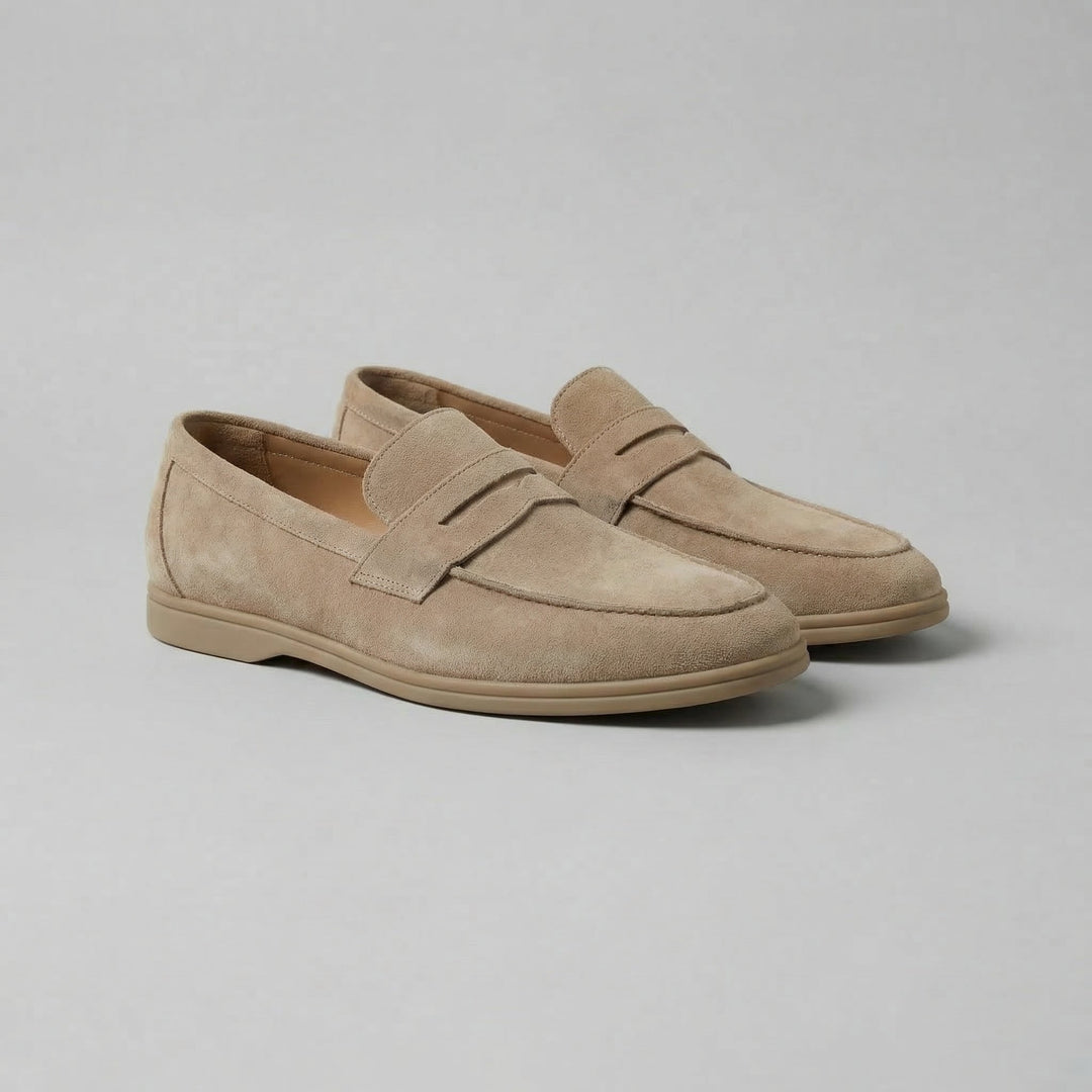 Men's Suede Penny Loafers with Flat Sole