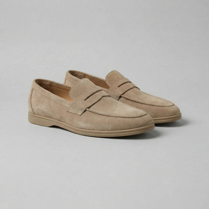 Men's Suede Penny Loafers with Flat Sole