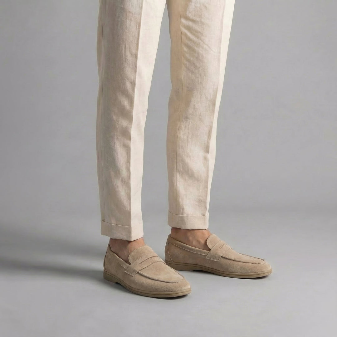 Men's Suede Penny Loafers with Flat Sole