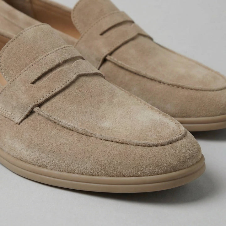 Men's Suede Penny Loafers with Flat Sole
