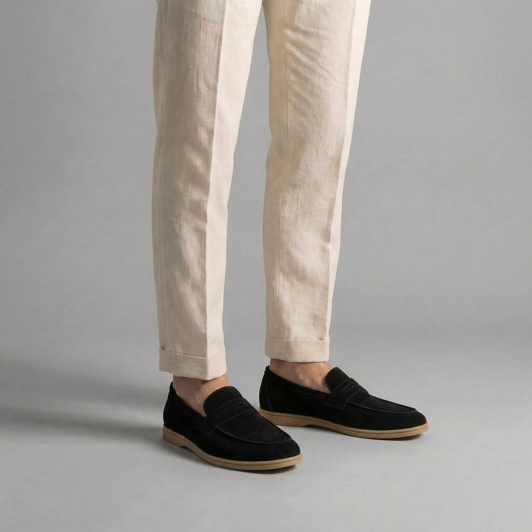 Men's Suede Penny Loafers with Flat Sole