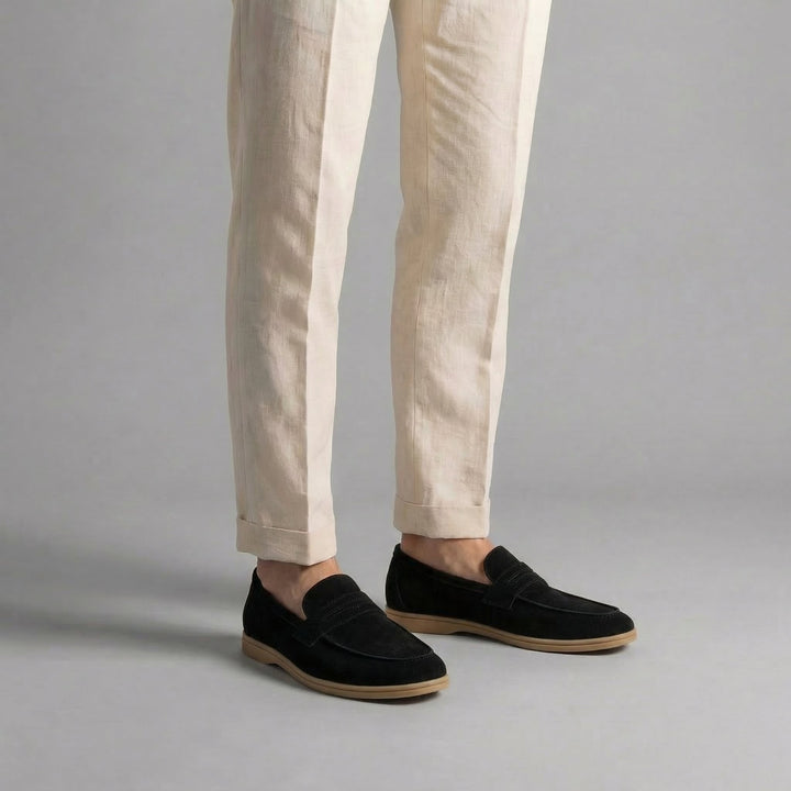 Men's Suede Penny Loafers with Flat Sole