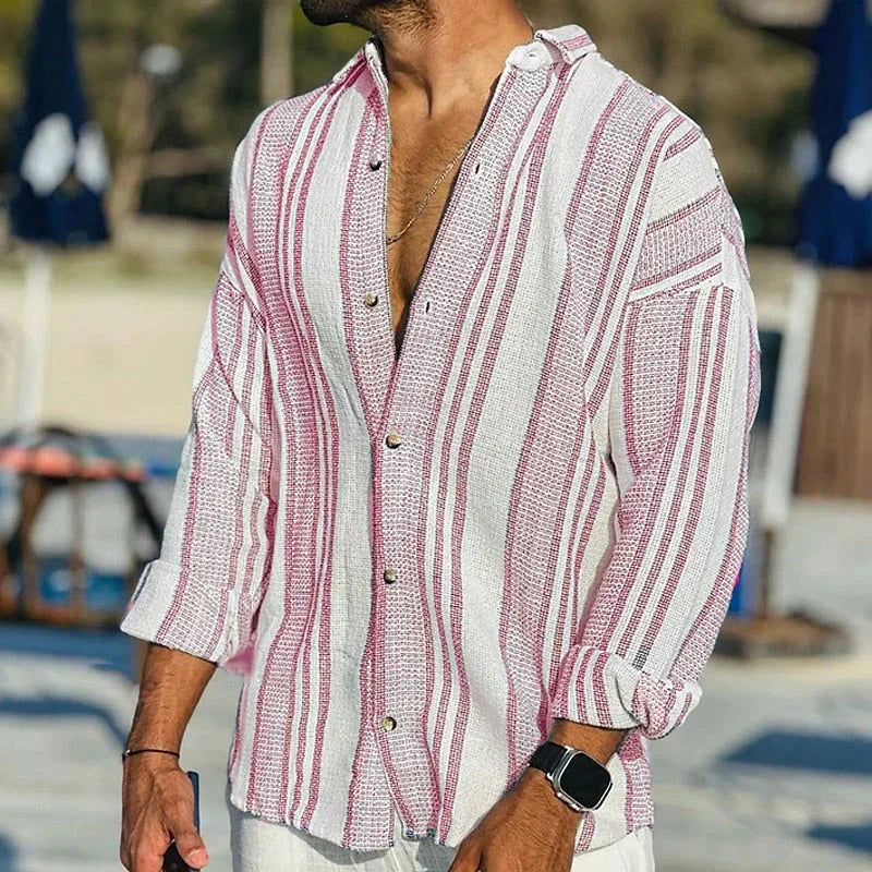 Men's Coastal Stripe Relaxed Button-Up Shirt