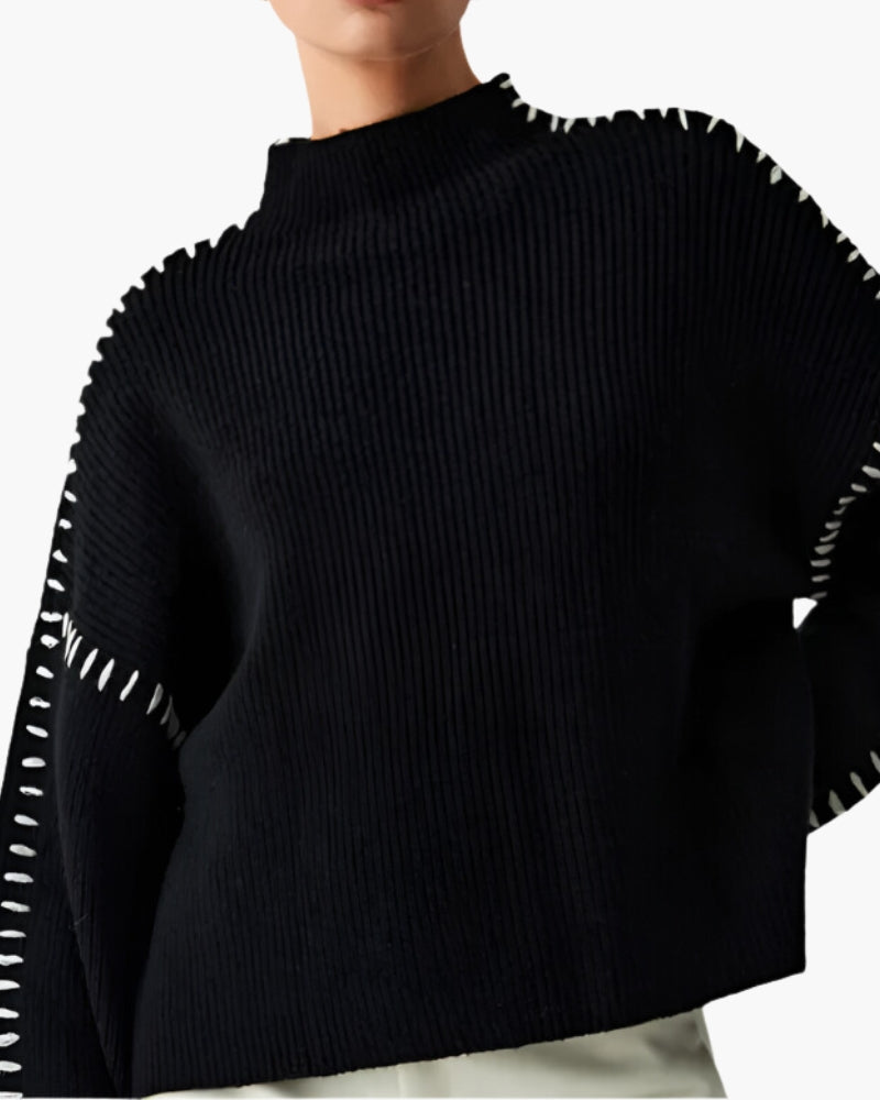 Women's Oversized Knitted Sweater with Contrast Stitch
