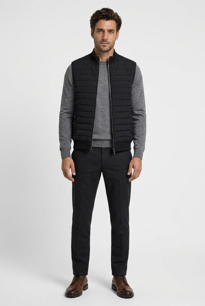 Men's Quilted Gilet with Ribbed Stand Collar