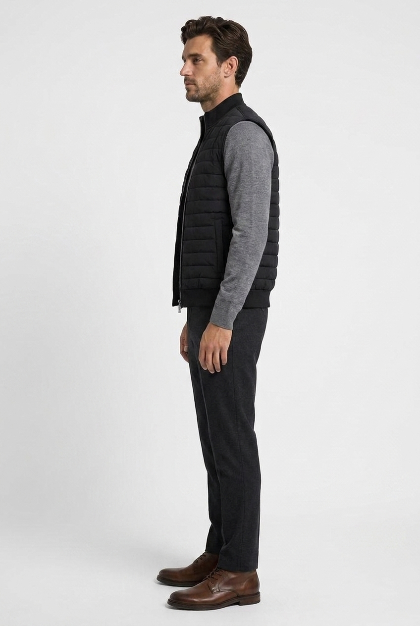 Men's Quilted Gilet with Ribbed Stand Collar