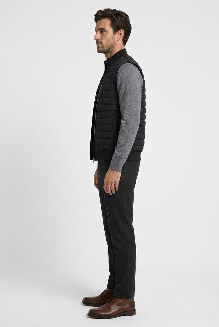 Men's Quilted Gilet with Ribbed Stand Collar