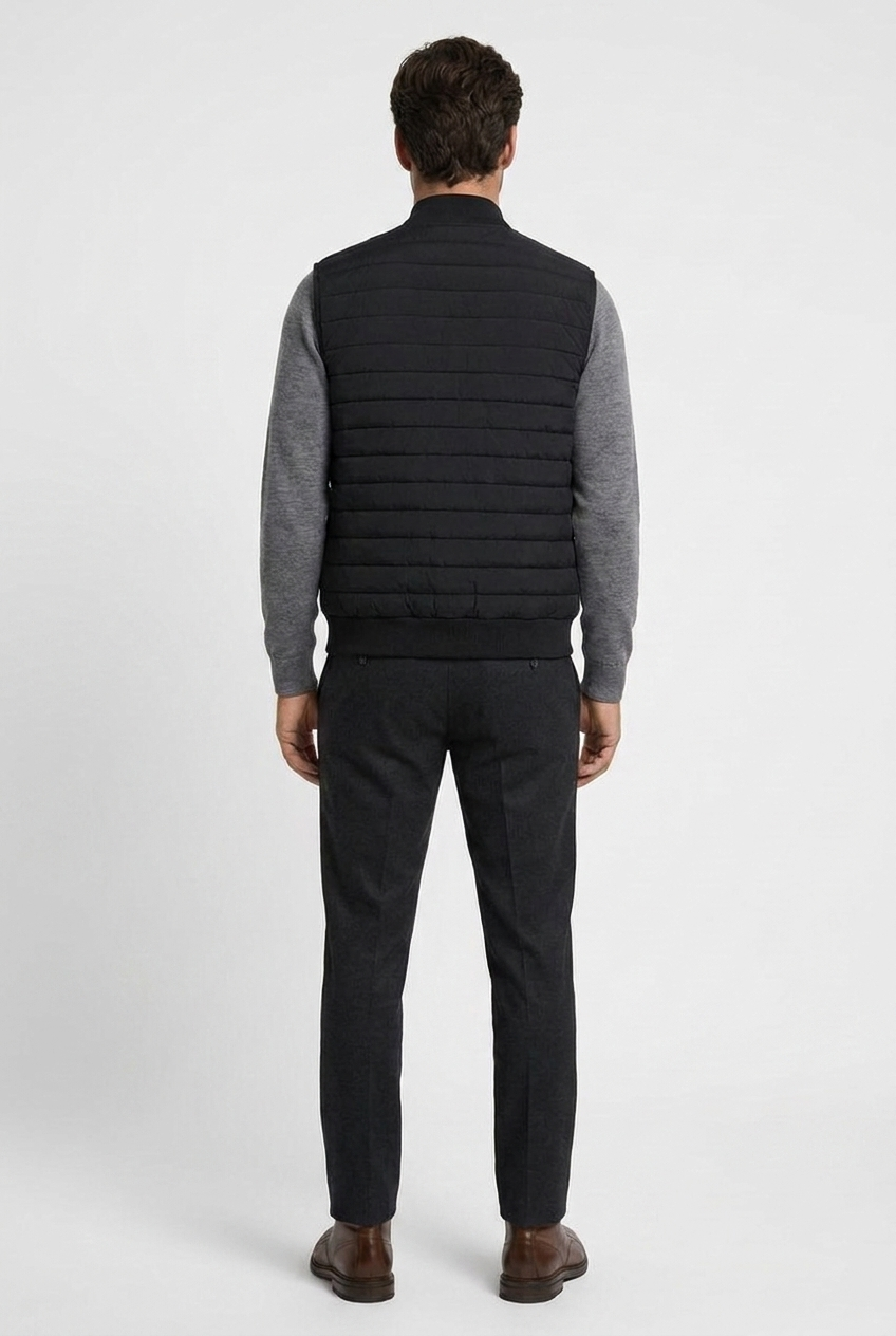 Men's Quilted Gilet with Ribbed Stand Collar