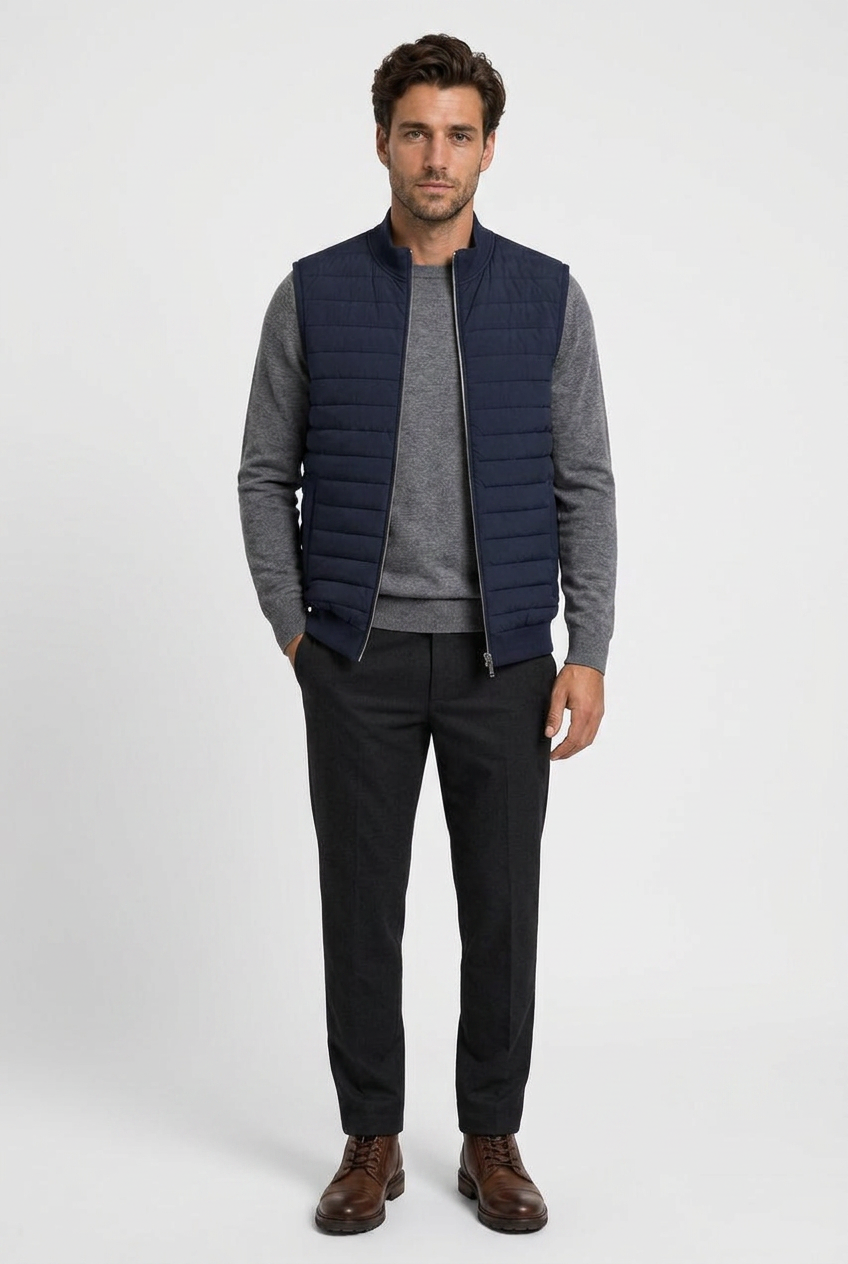 Men's Quilted Gilet with Ribbed Stand Collar